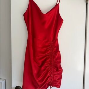 Zara Red Satin Ruched Slip Mini Dress